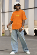 Let's Play Half Sleeve Orange Oversized T-Shirt for Men by Hello Swanky