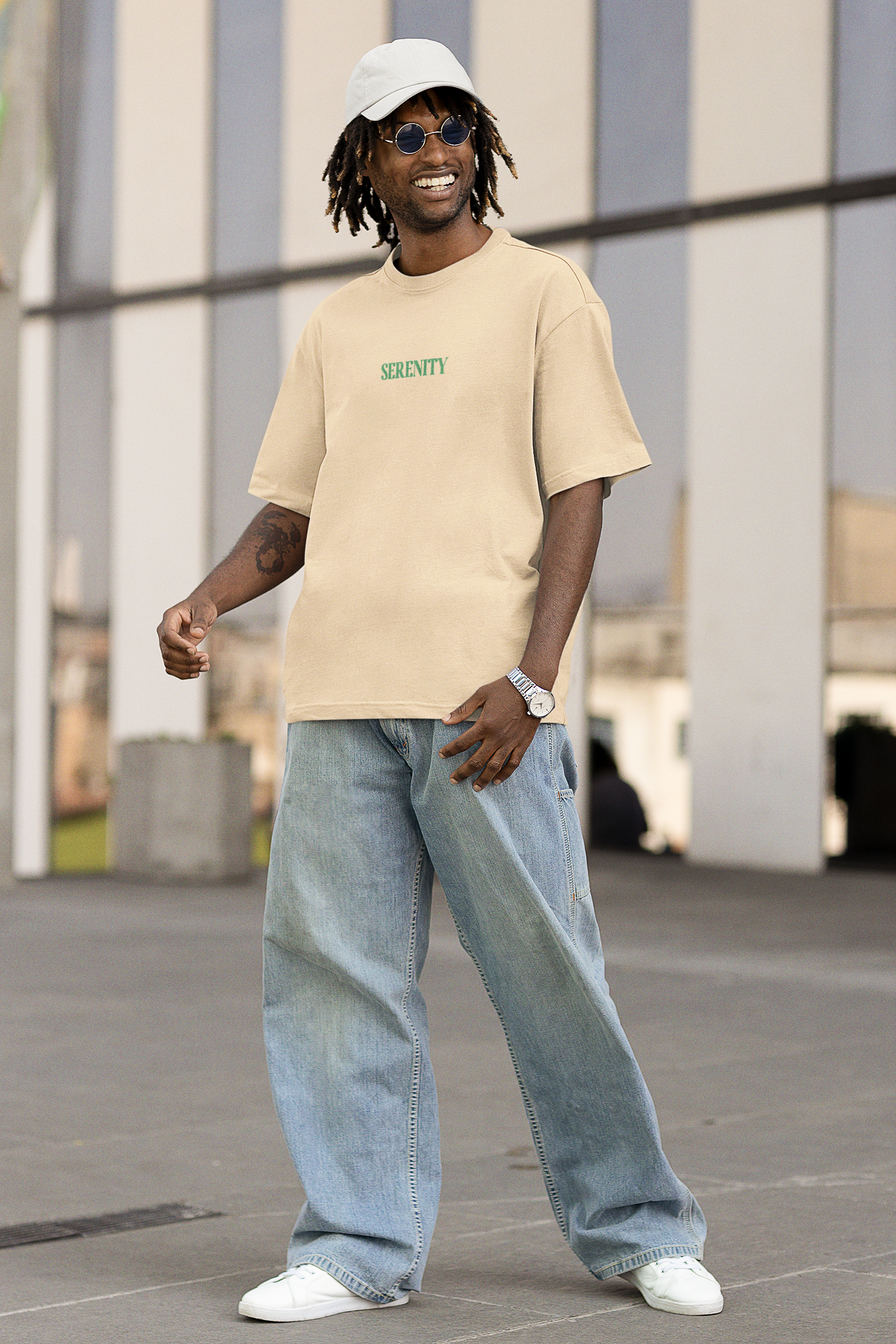 Serenity unisex beige oversized t-shirt