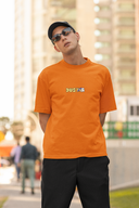 Chalk Dusting Glitter Half Sleeve Orange Oversized T-Shirt for Men by Hello Swanky