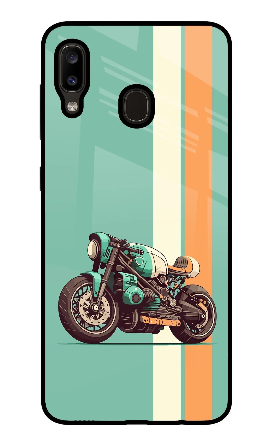 Striped Moto Drift Samsung A20/M10s Glass Case