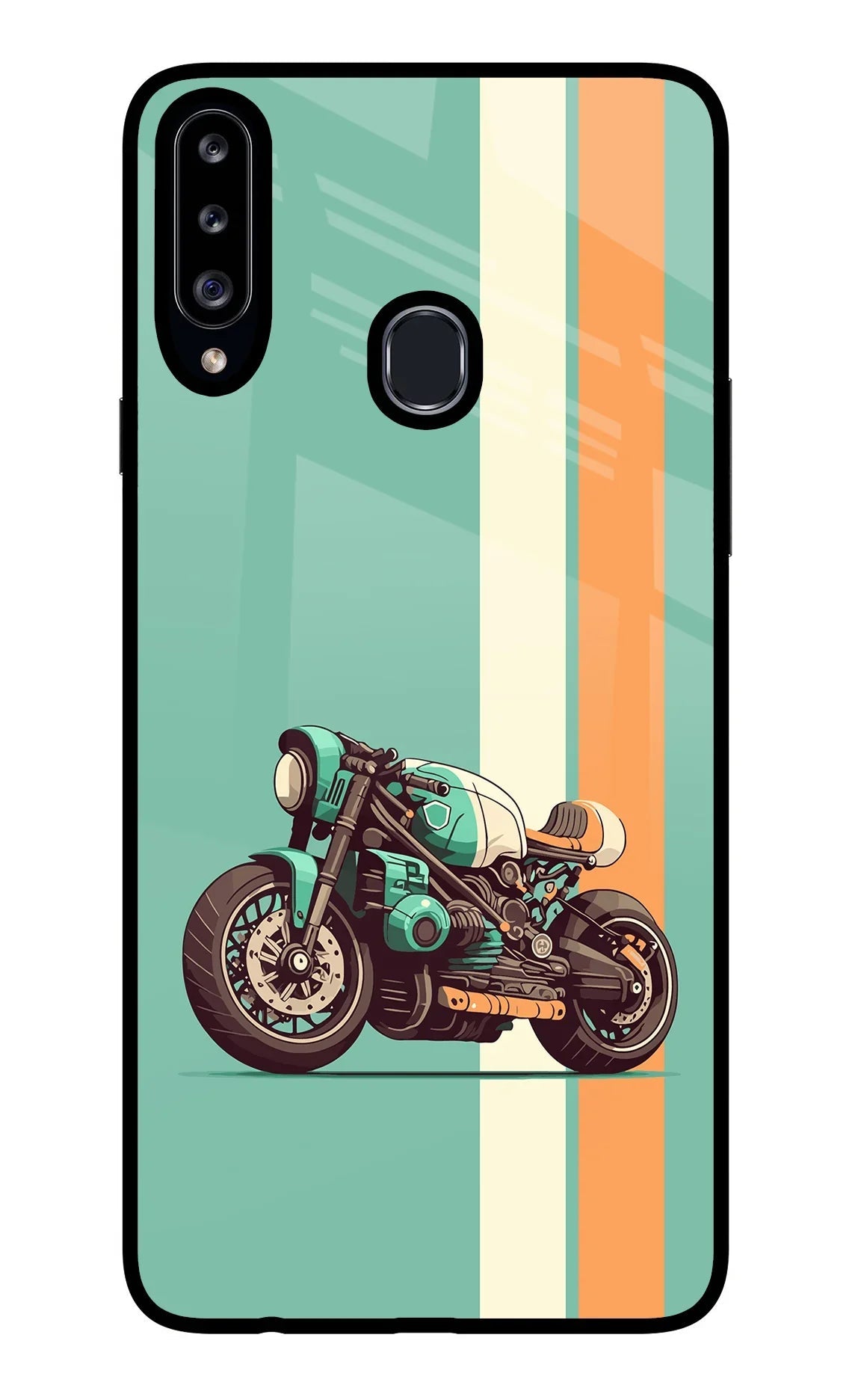 Striped Moto Drift Samsung A20s Glass Case