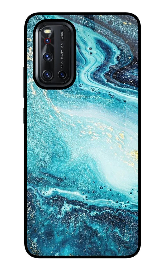 Blue Glitter Marble Vivo V19 Glass Case