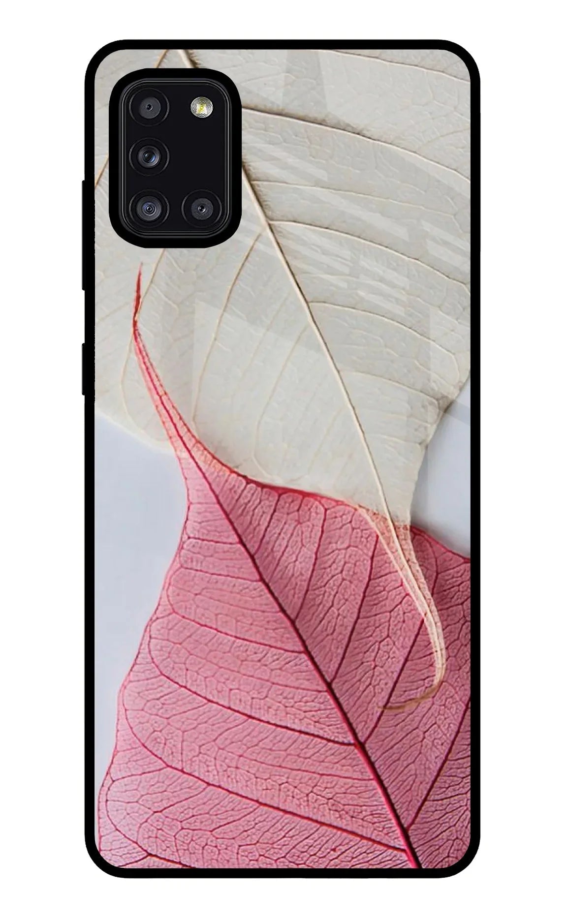 White Pink Leaf Samsung A31 Back Cover