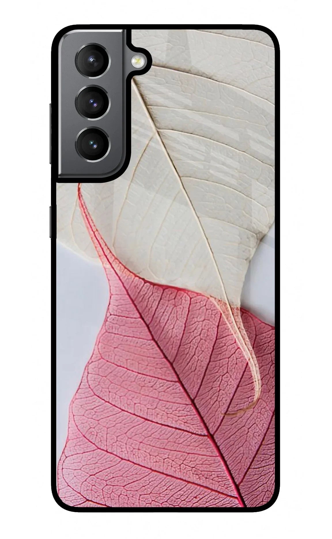 White Pink Leaf Samsung S21 Back Cover