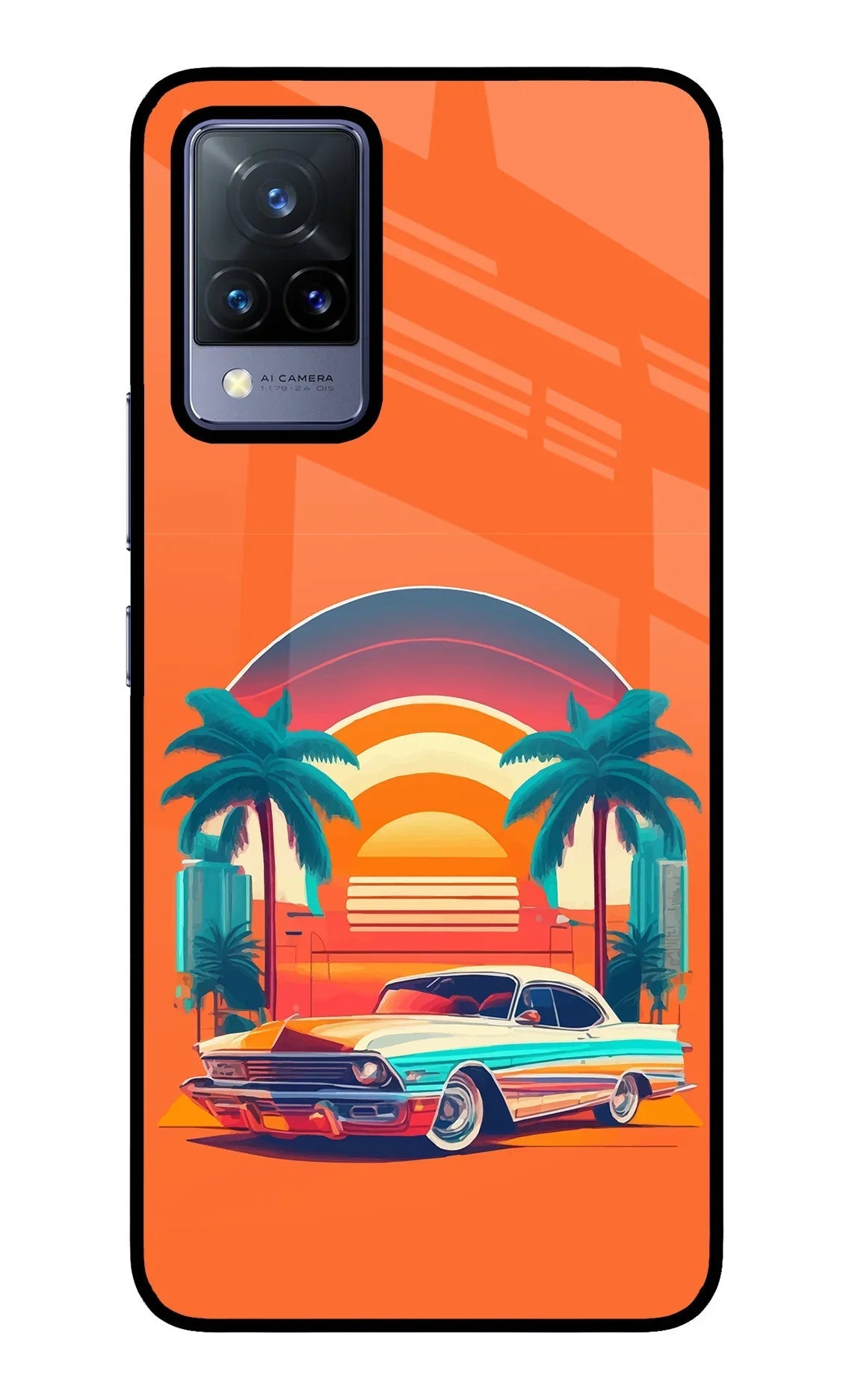 Palm Drive 80s Vivo V21 Glass Case
