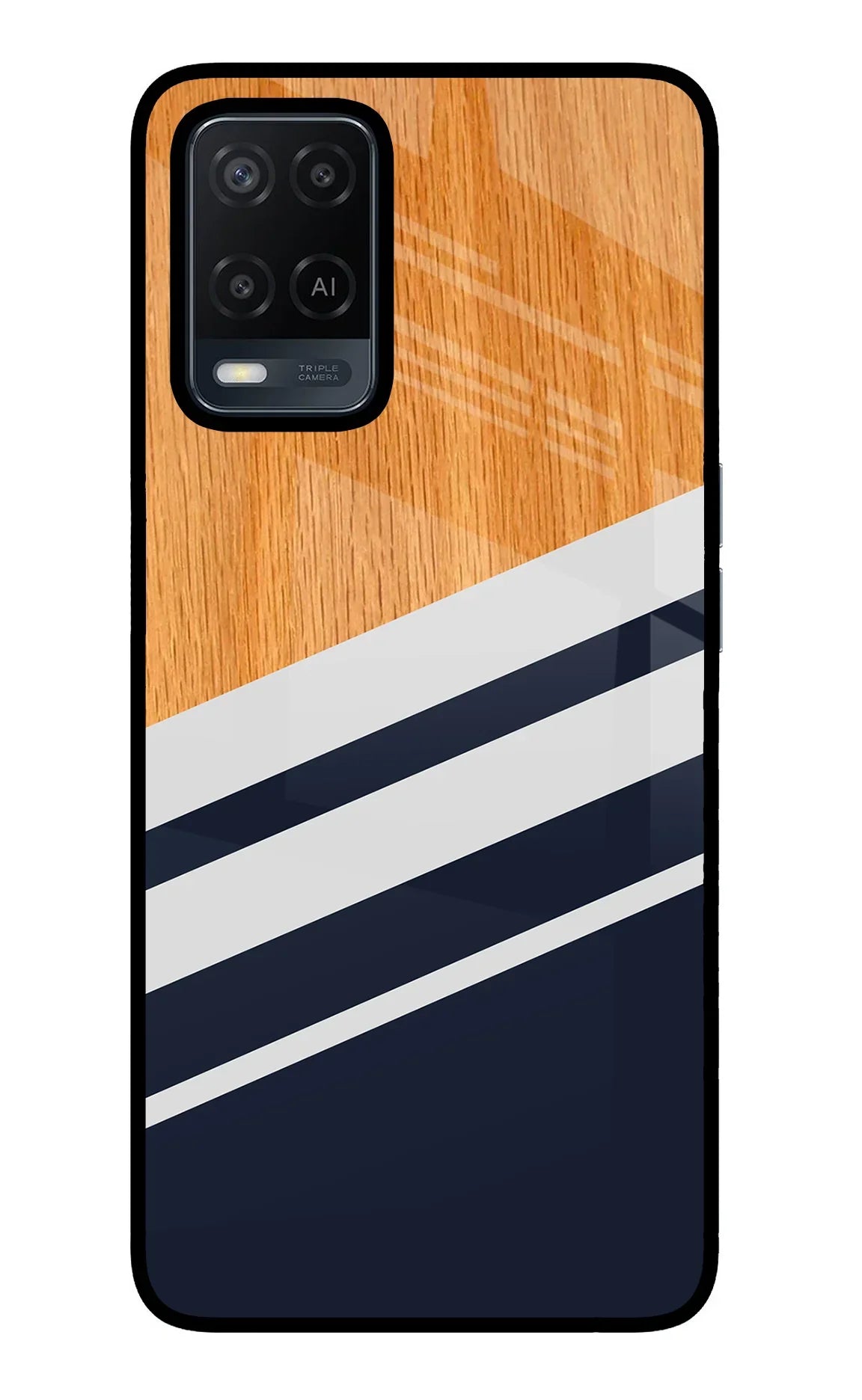 Blue and white wooden Oppo A54 Back Cover