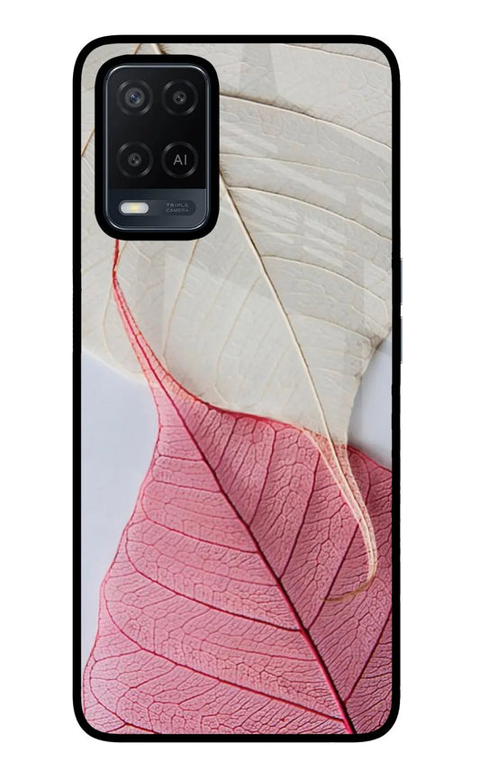 White Pink Leaf Oppo A54 Back Cover
