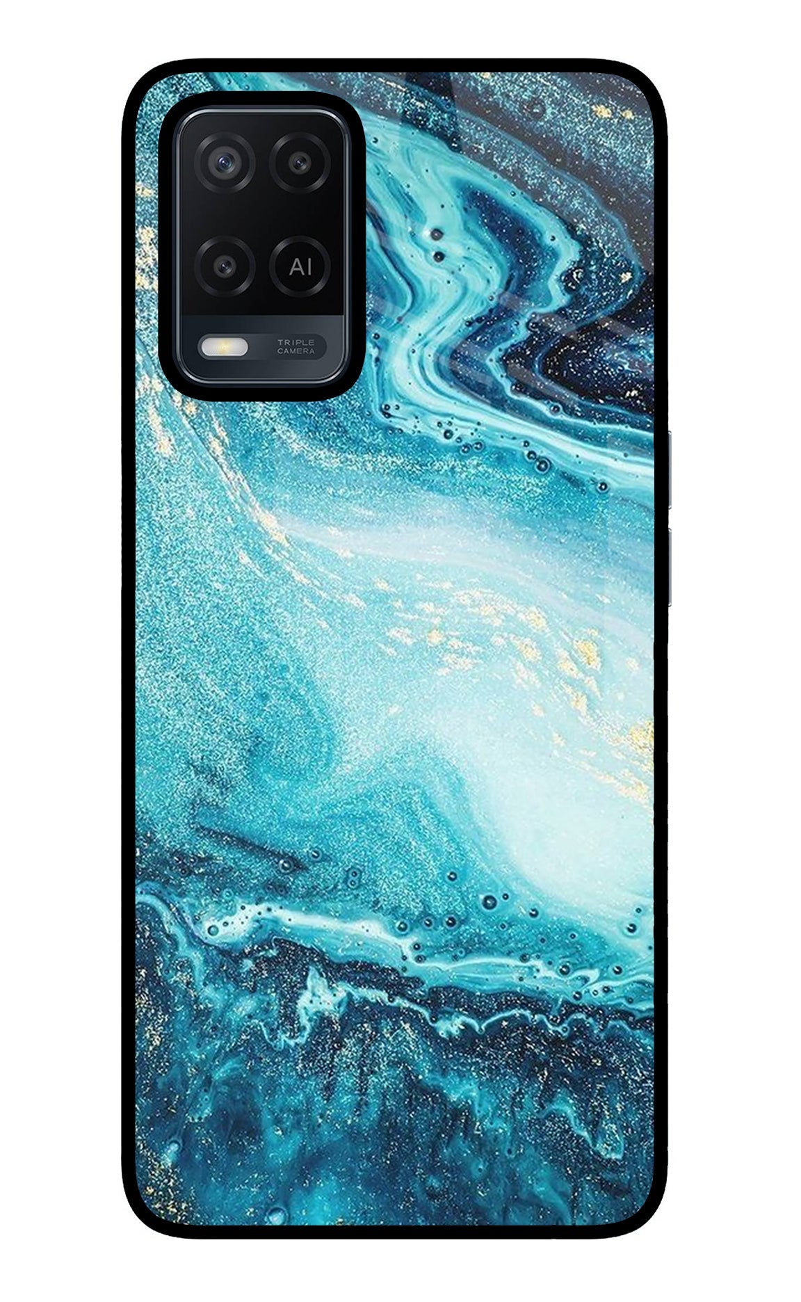 Blue Glitter Marble Oppo A54 Glass Case