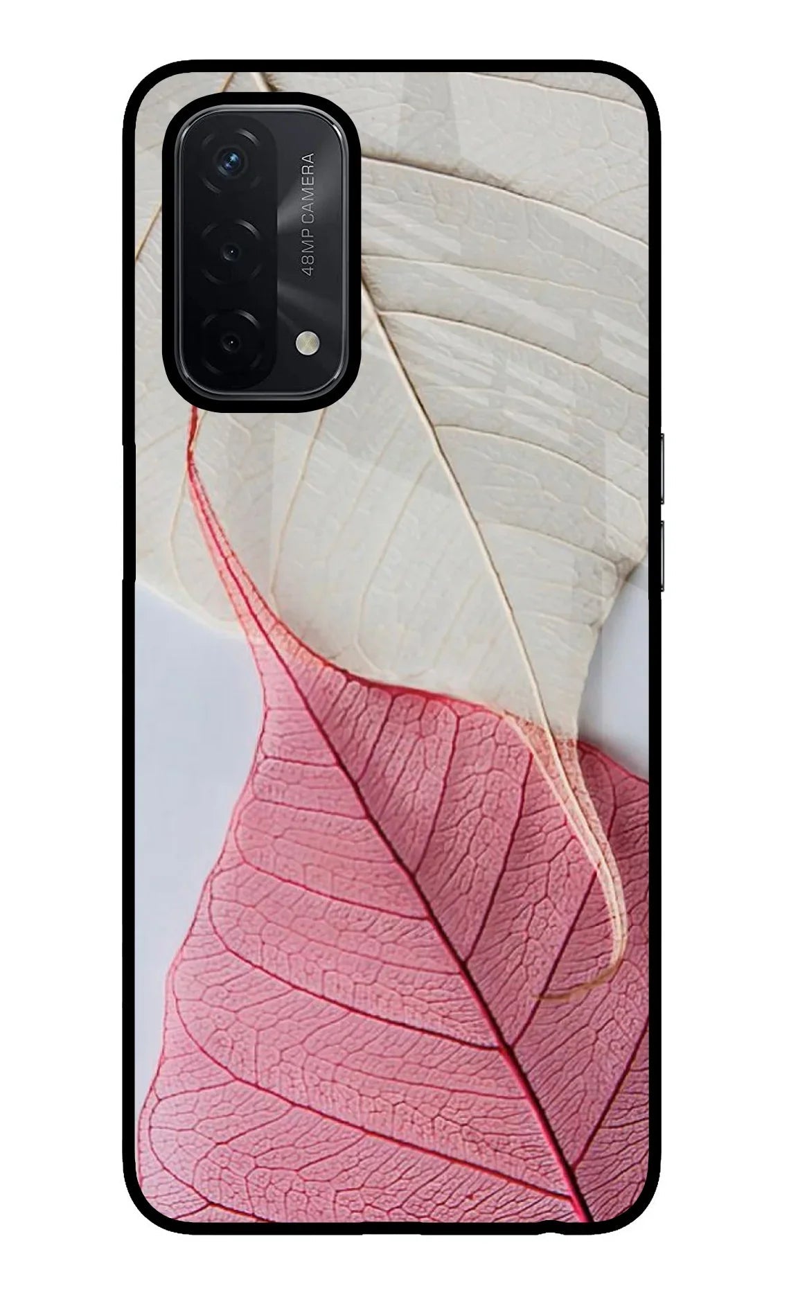 White Pink Leaf Oppo A74 5G Back Cover