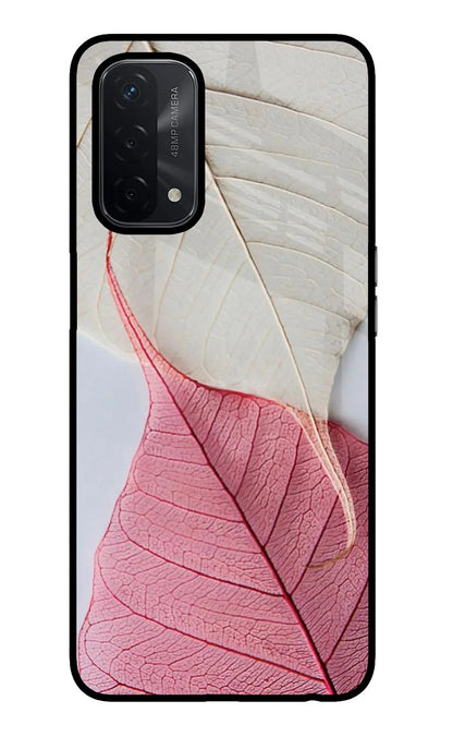 White Pink Leaf Oppo A74 5G Back Cover