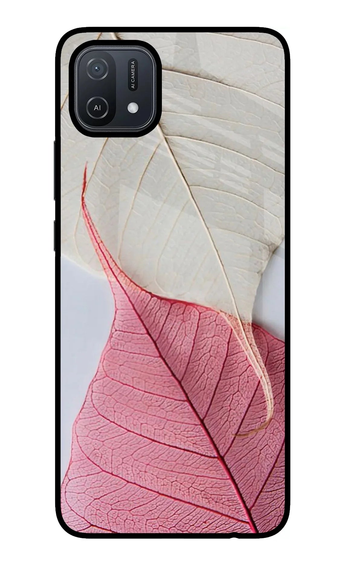White Pink Leaf Oppo A16 Back Cover