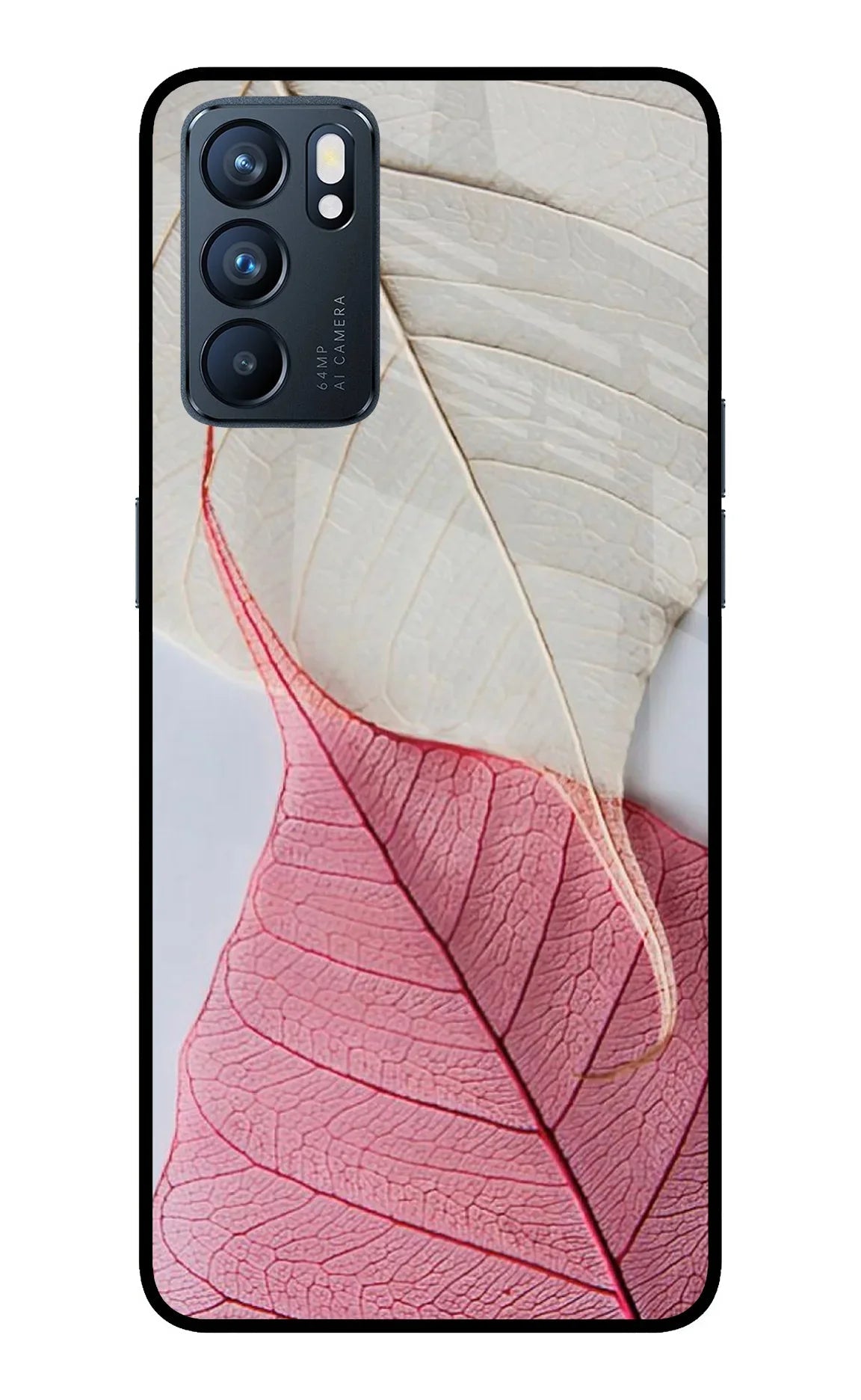 White Pink Leaf Oppo Reno6 5G Back Cover