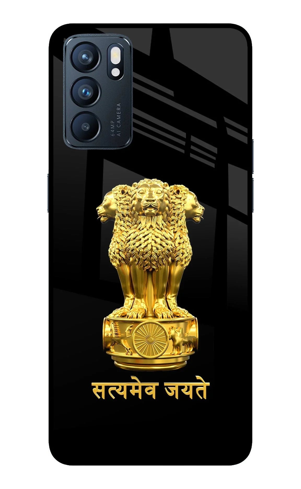 Satyamev Jayate Golden Oppo Reno6 5G Glass Case