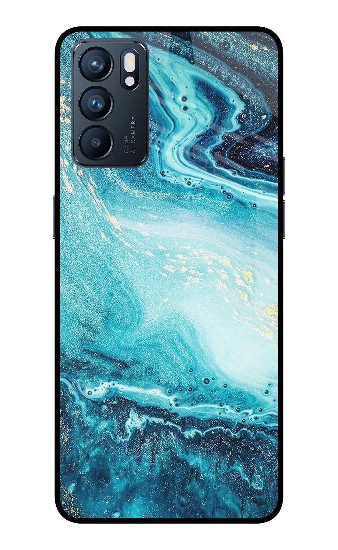 Blue Glitter Marble Oppo Reno6 5G Glass Case