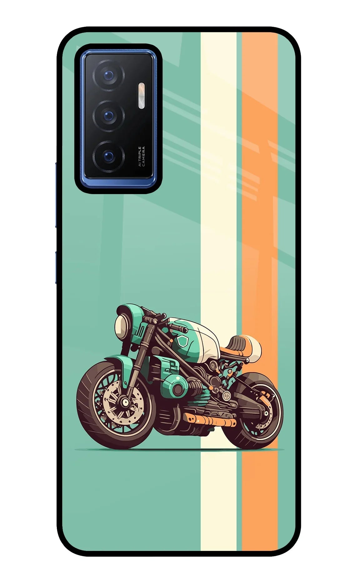Striped Moto Drift Vivo V23E 5G Glass Case