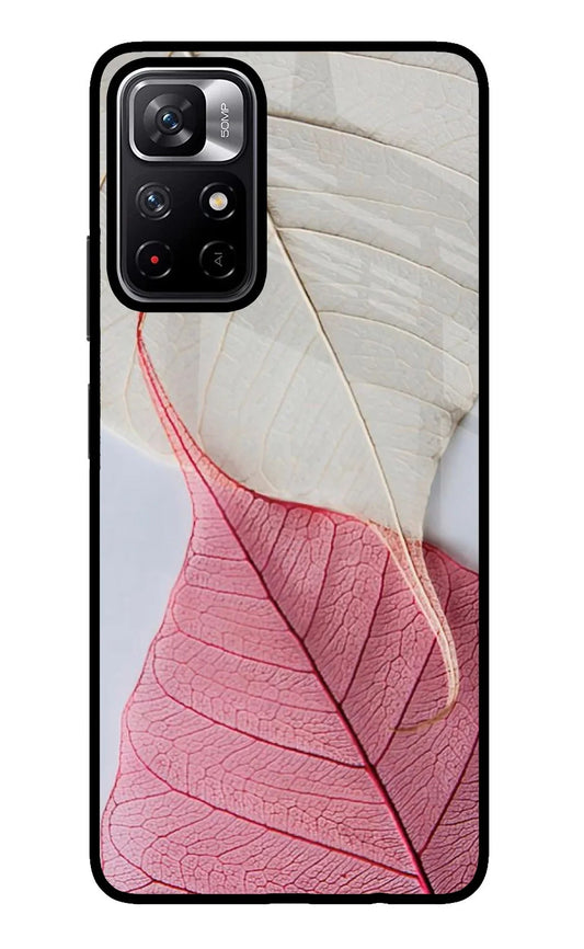 White Pink Leaf Poco M4 Pro 5G Back Cover