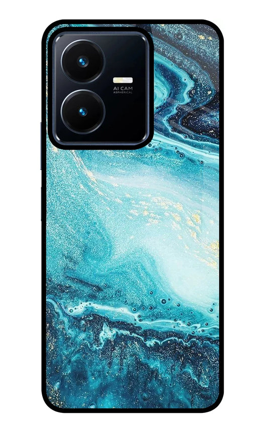 Blue Glitter Marble Vivo Y22 Glass Case