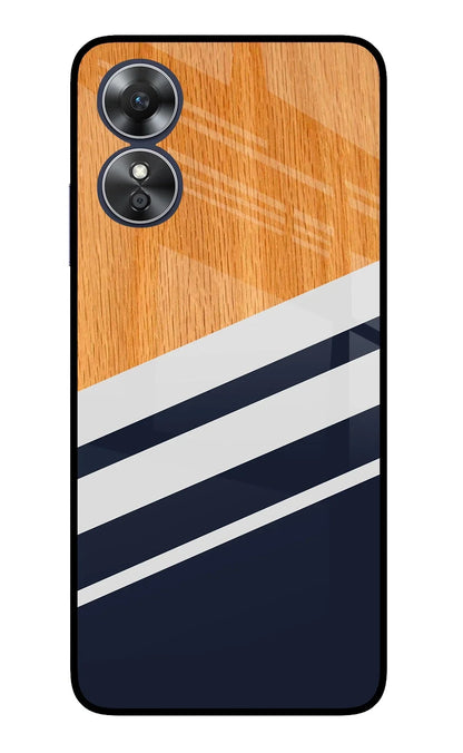 Blue and white wooden Oppo A17 Back Cover