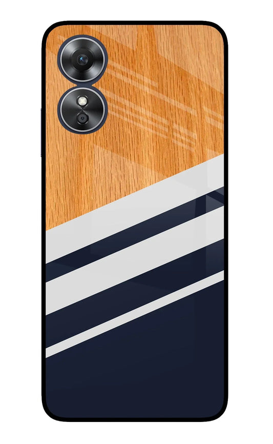 Blue and white wooden Oppo A17 Back Cover