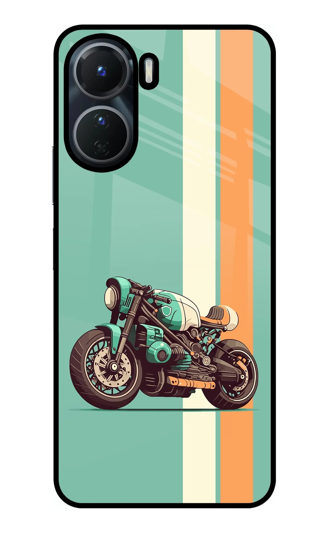 Striped Moto Drift Vivo Y56 5G Glass Case