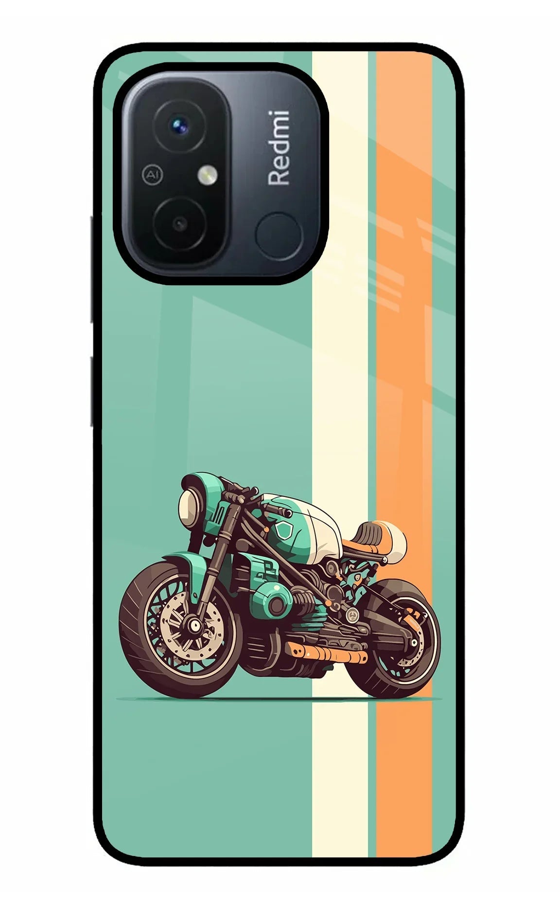 Striped Moto Drift Redmi 12C Glass Case