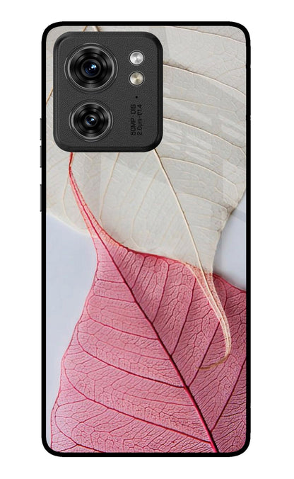 White Pink Leaf Moto Edge 40 Back Cover