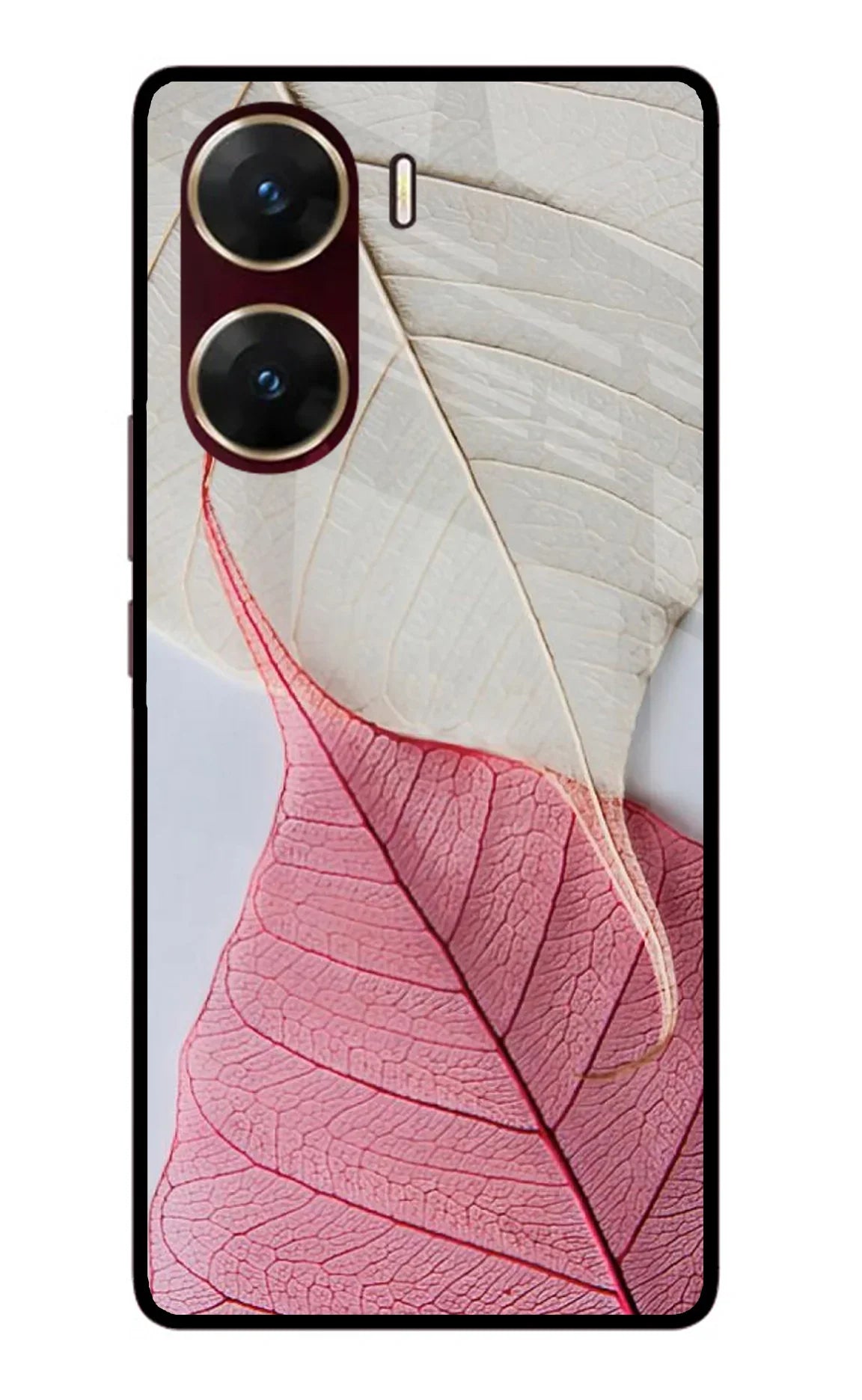 White Pink Leaf Vivo V29E Back Cover