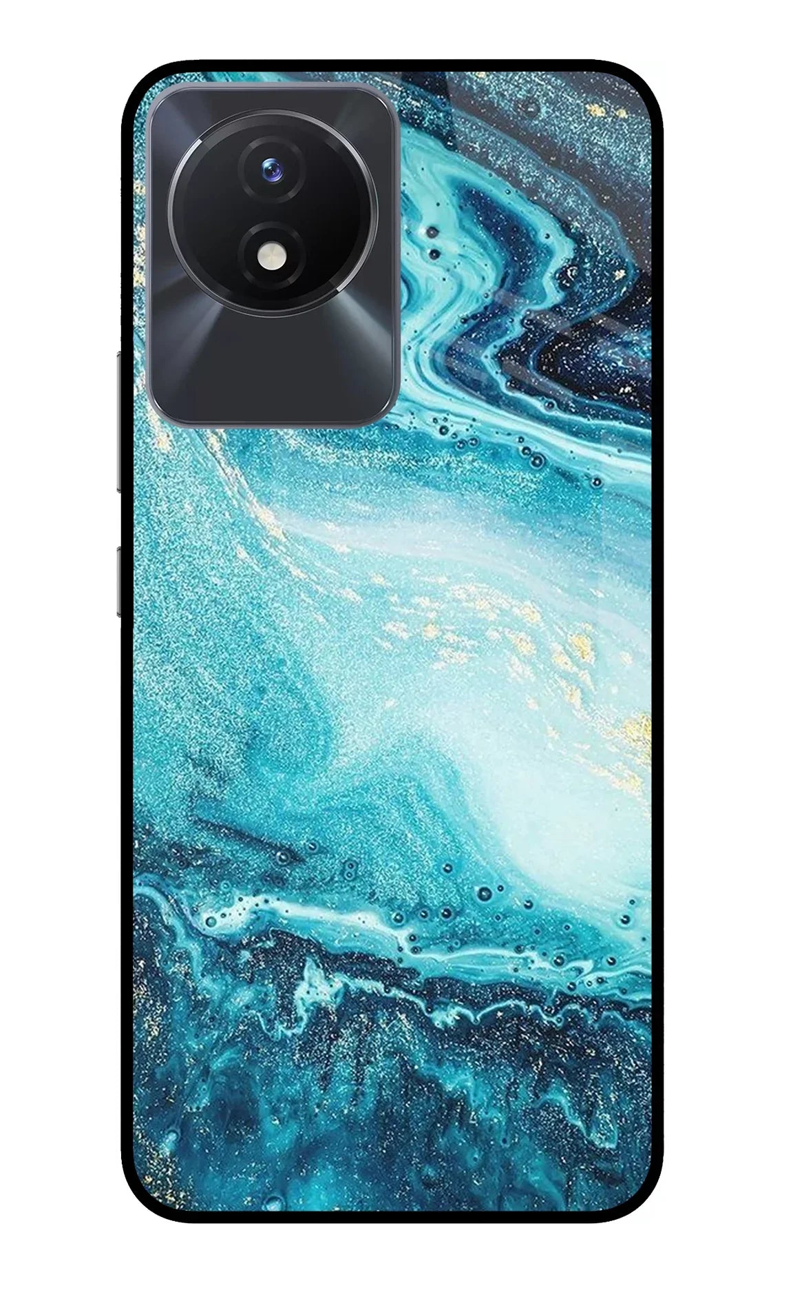 Blue Glitter Marble Vivo Y02/Y02T Glass Case