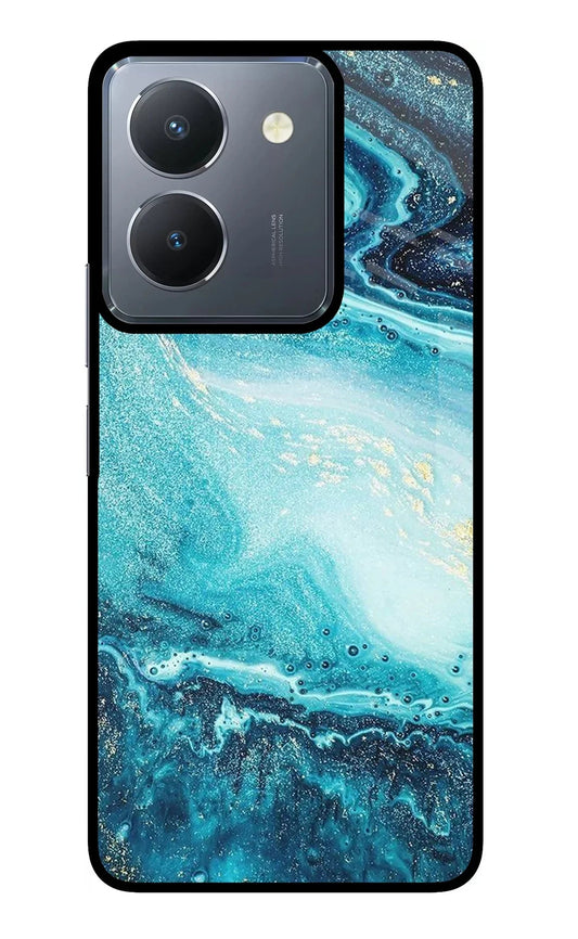 Blue Glitter Marble Vivo Y36 Glass Case