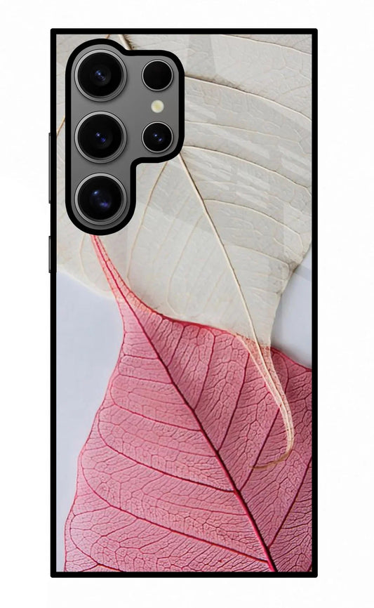 White Pink Leaf Samsung S24 Ultra Back Cover