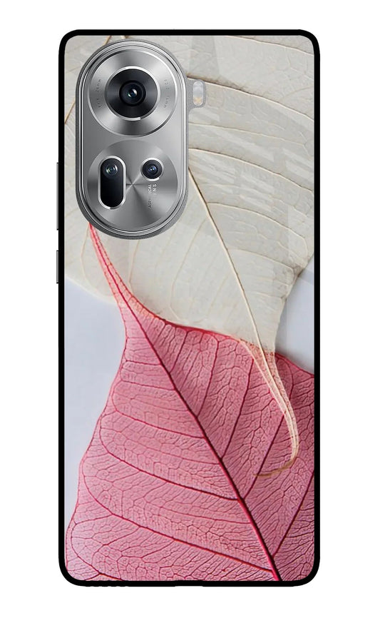 White Pink Leaf Oppo Reno11 Back Cover