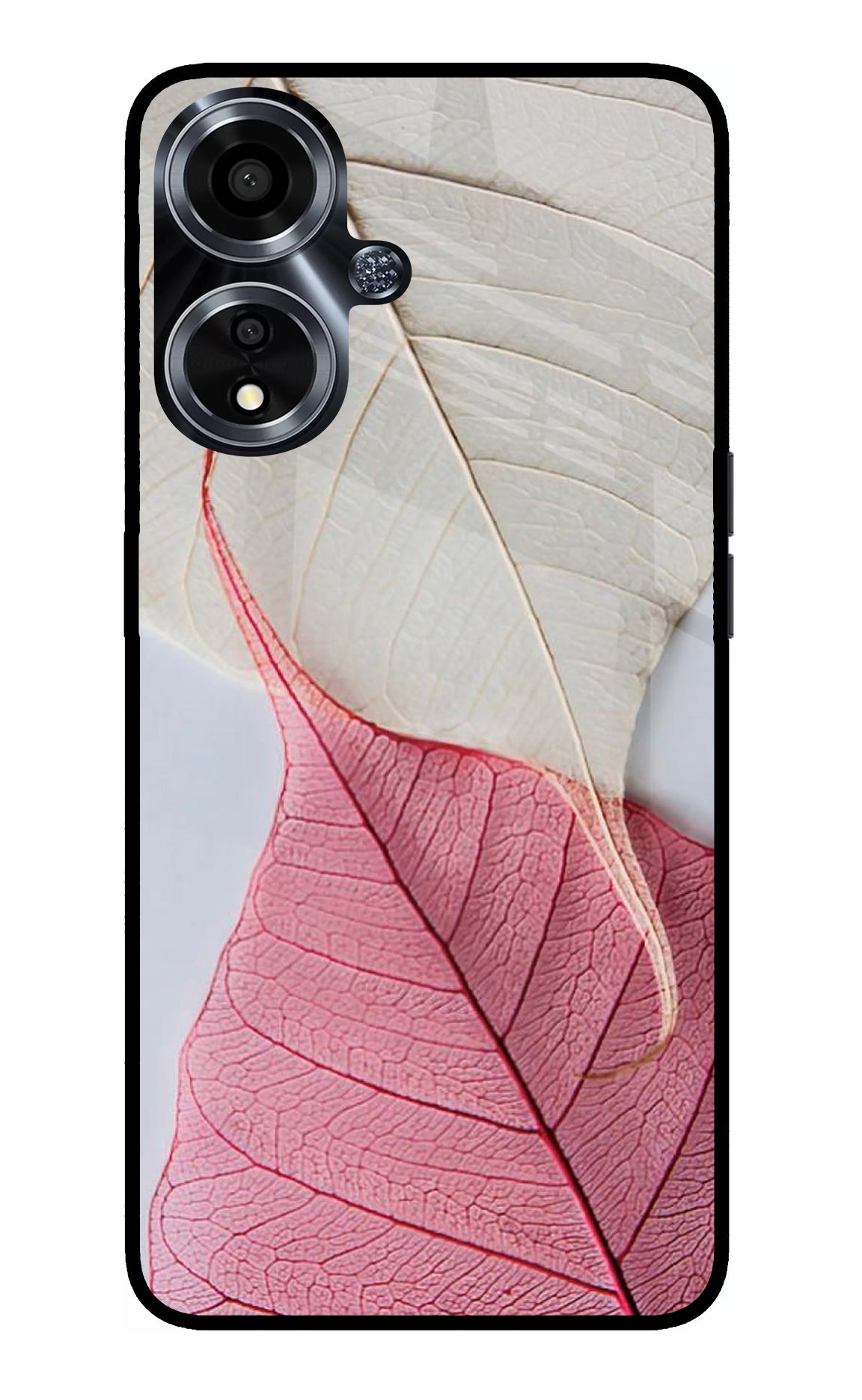 White Pink Leaf Oppo A59 5G Back Cover