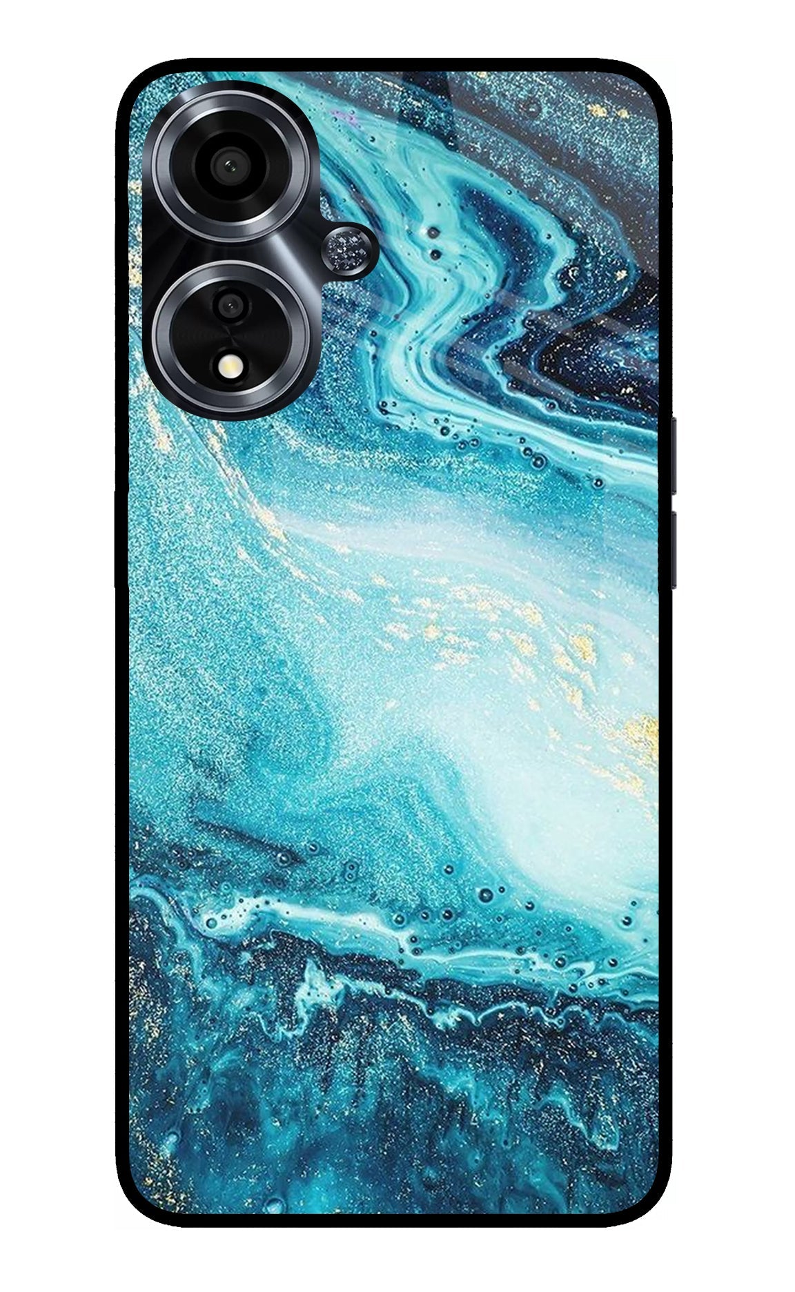 Blue Glitter Marble Oppo A59 5G Glass Case