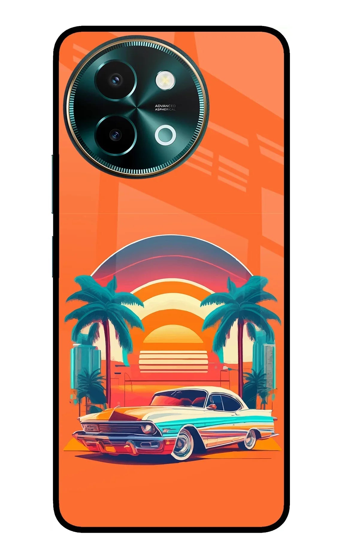 Palm Drive 80s Vivo Y58 5G Glass Case