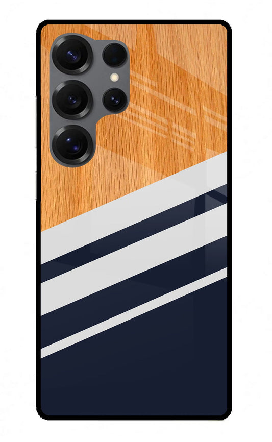 Blue and white wooden Samsung S25 Ultra Glass Case