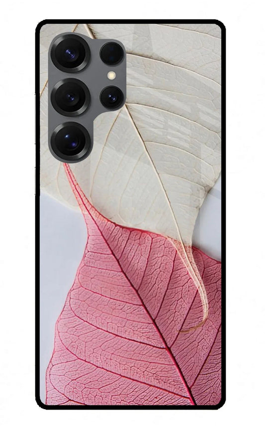 White Pink Leaf Samsung S25 Ultra Back Cover