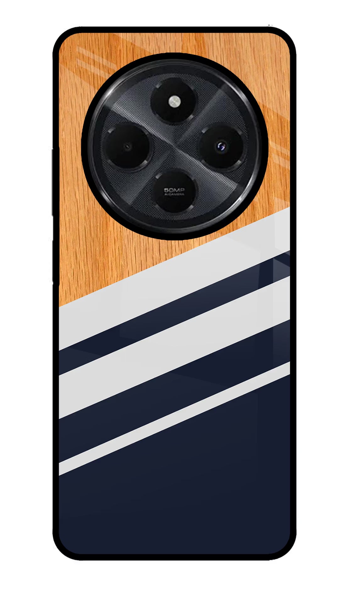 Blue and white wooden Redmi 14C 5G Glass Case