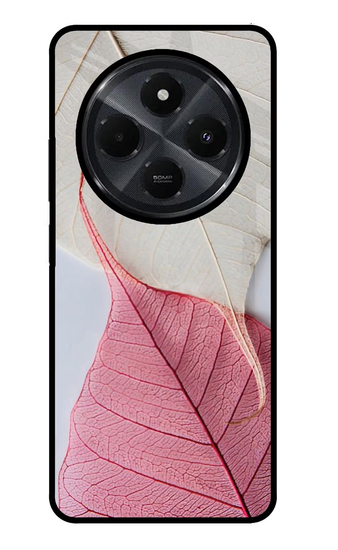 White Pink Leaf Redmi 14C 5G Glass Case