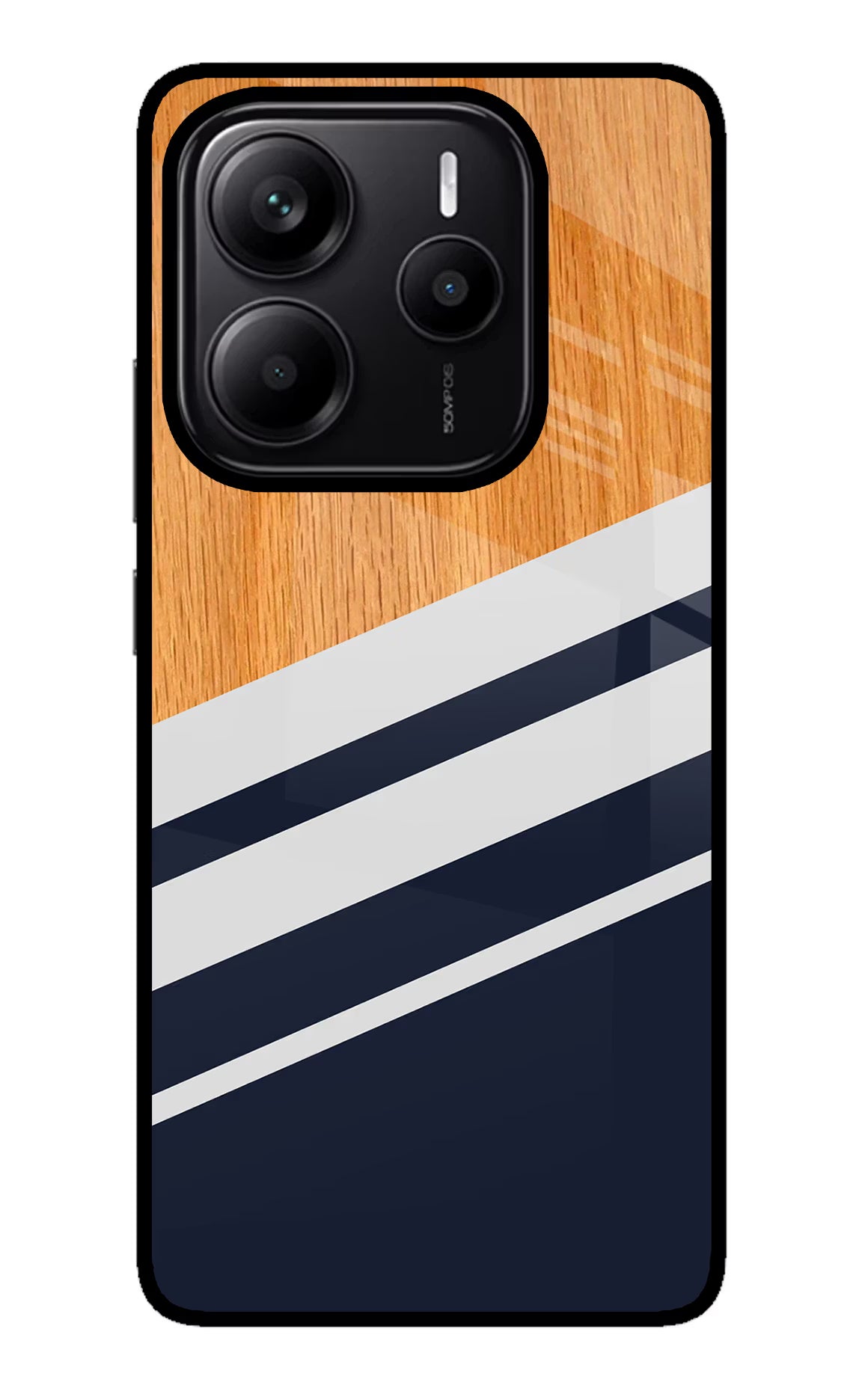 Blue and white wooden Redmi Note 14 5G Glass Case