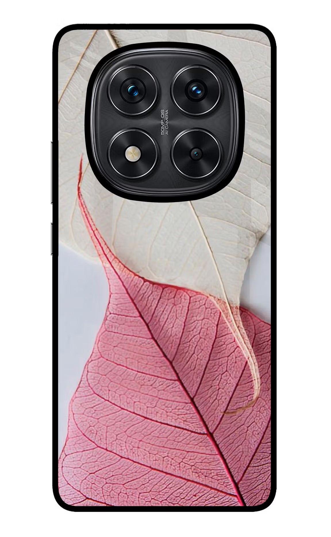 White Pink Leaf Redmi Note 14 Pro 5G Glass Case