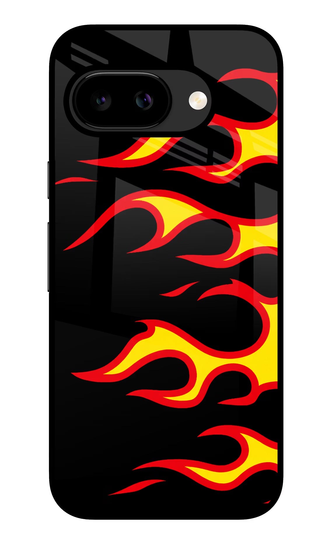 Side Sweep Flames Google Pixel 9a Back Cover Glass Case - Hello Swanky