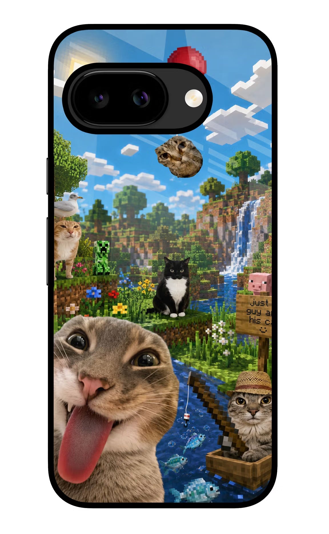 Minecraft Cat Chaos Google Pixel 9a Back Cover Glass Case - Hello Swanky