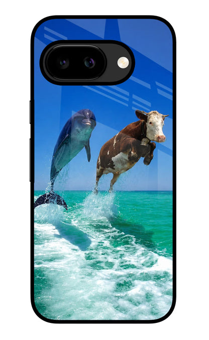 Dolphin Vs Cow Google Pixel 9a Back Cover Glass Case - Hello Swanky