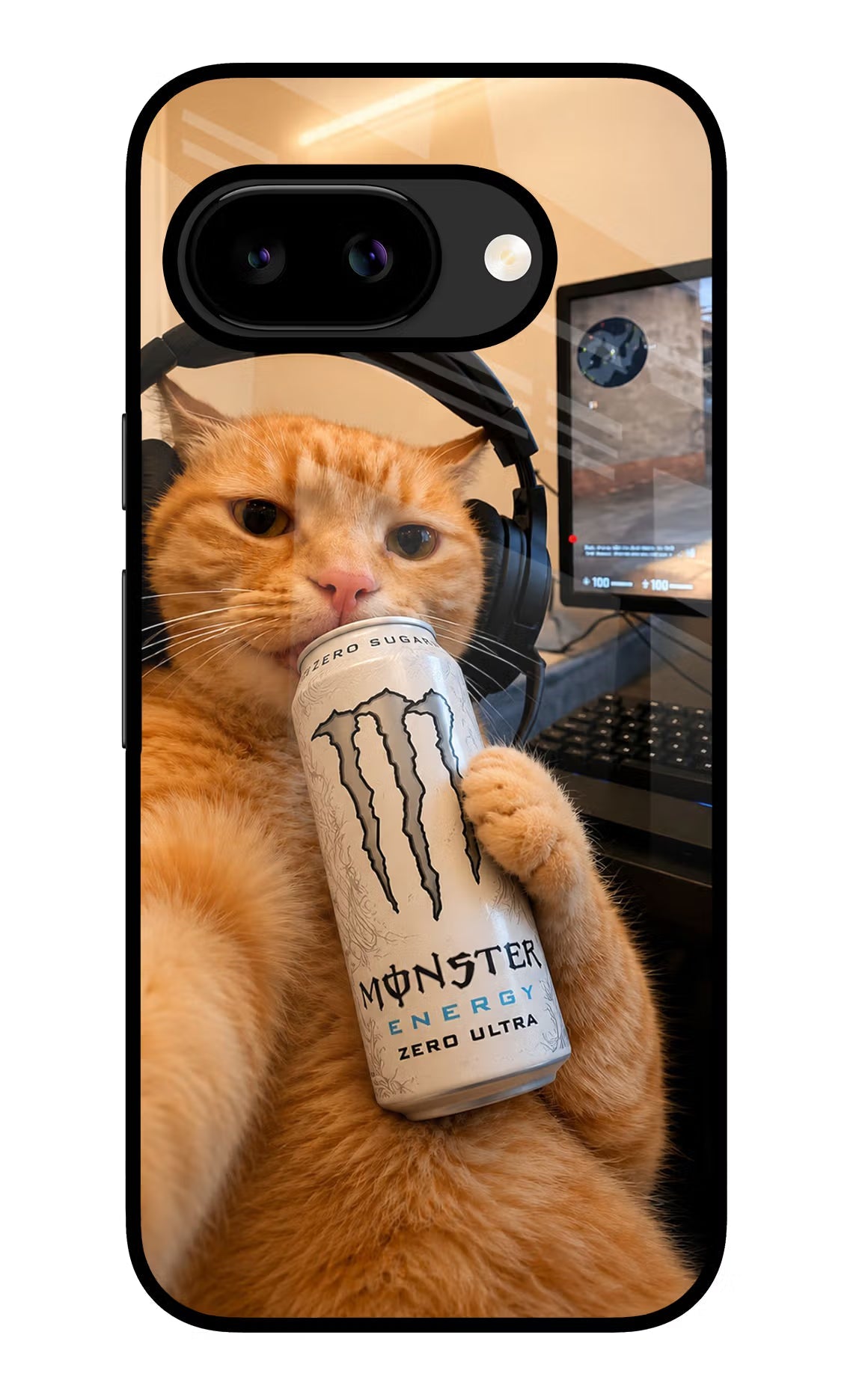 Gamer Cat Energy Google Pixel 9a Back Cover Glass Case - Hello Swanky