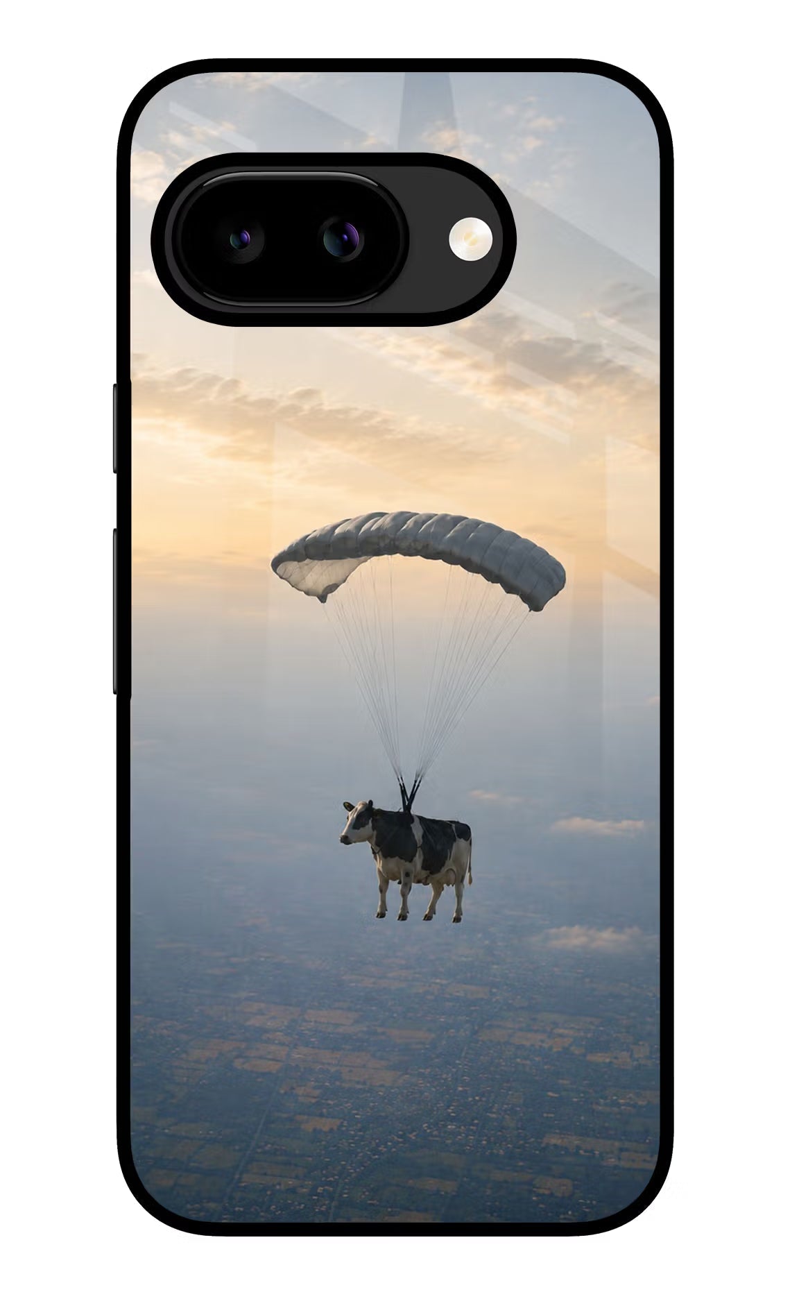 Skydiving Cow Google Pixel 9a Back Cover Glass Case - Hello Swanky