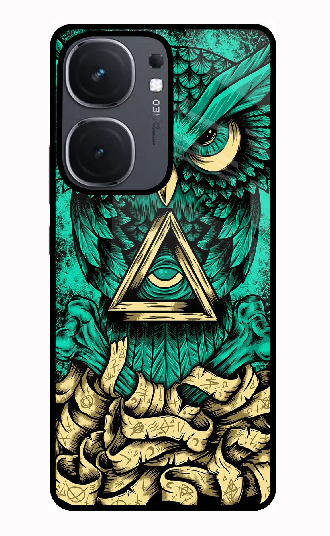 Green Owl iQOO Neo 9 Back Cover Glass Case - Hello Swanky