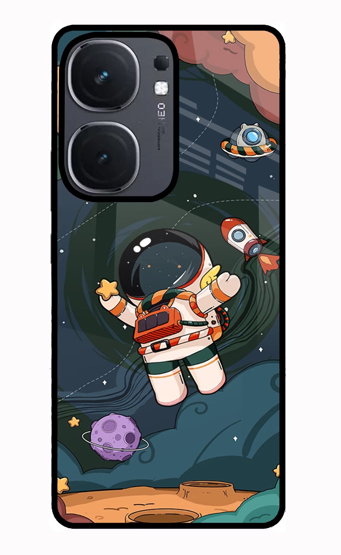 Cartoon Astronaut iQOO Neo 9 Back Cover Glass Case - Hello Swanky