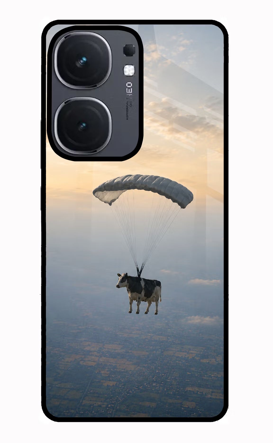 Skydiving Cow iQOO Neo 9 Back Cover Glass Case - Hello Swanky