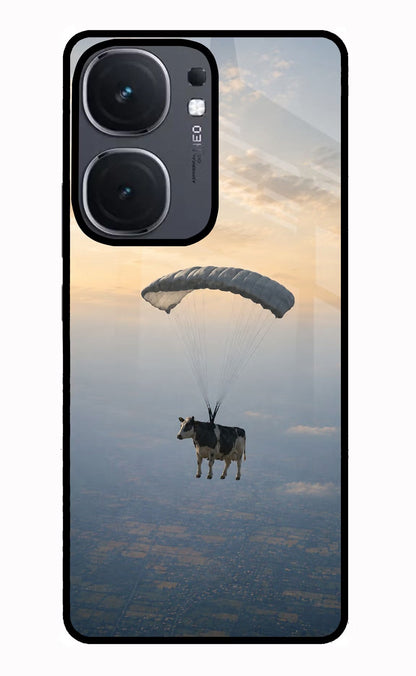 Skydiving Cow iQOO Neo 9 Back Cover Glass Case - Hello Swanky