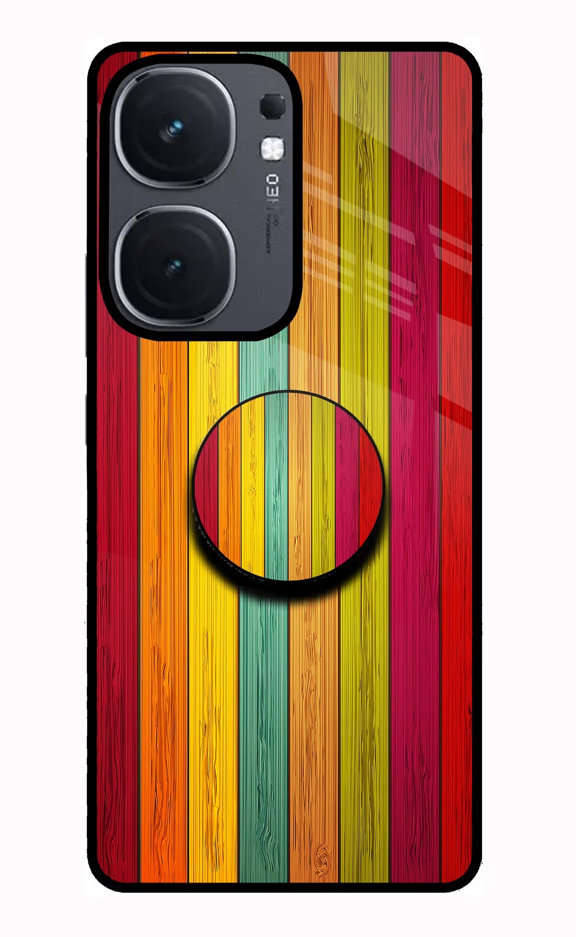 Multicolor Wooden iQOO Neo 9 Back Cover Glass Case - Hello Swanky
